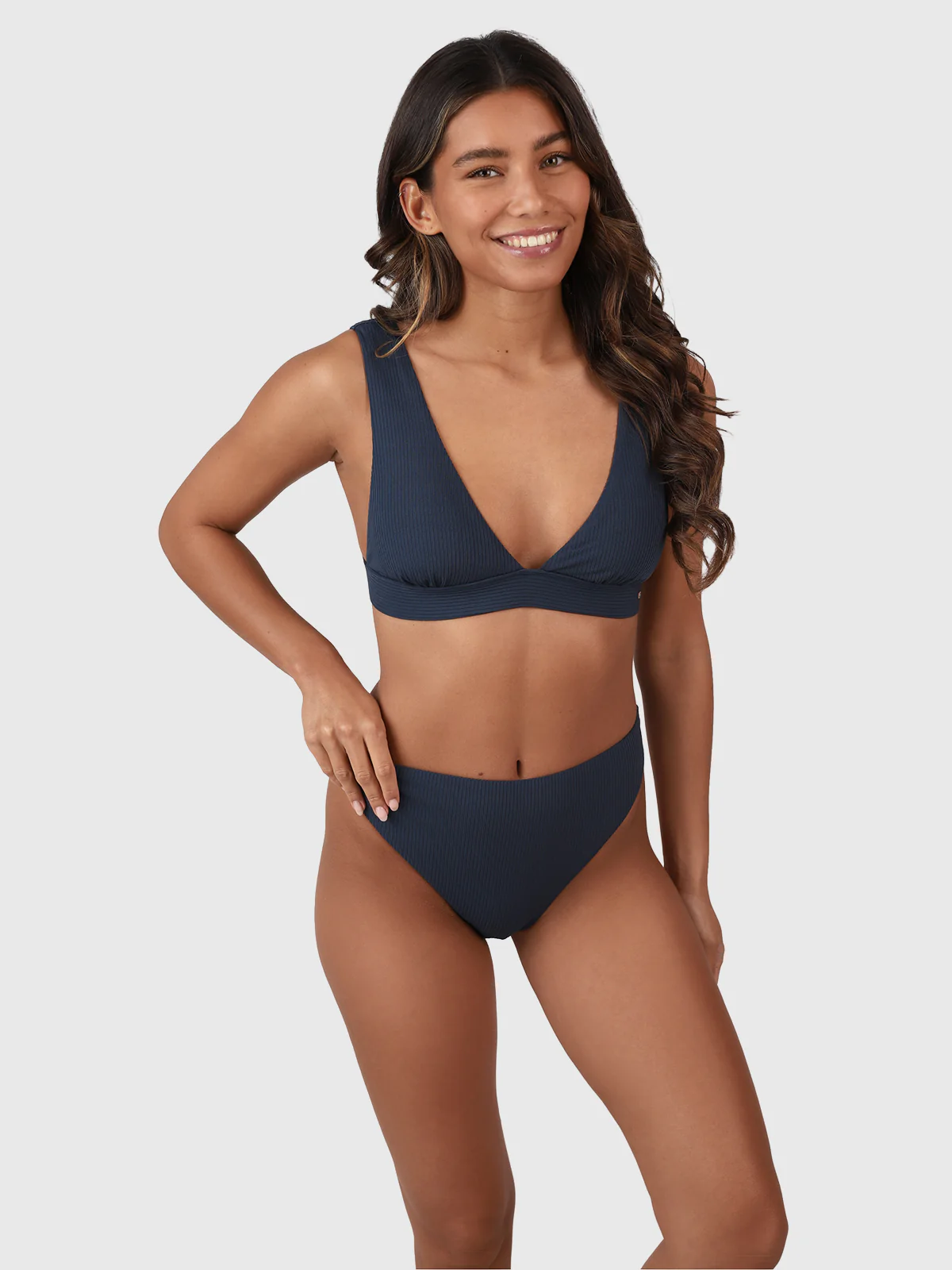 Flores-Rib Women High Waist Bikini Bottom | Indigo Blue - Image 4