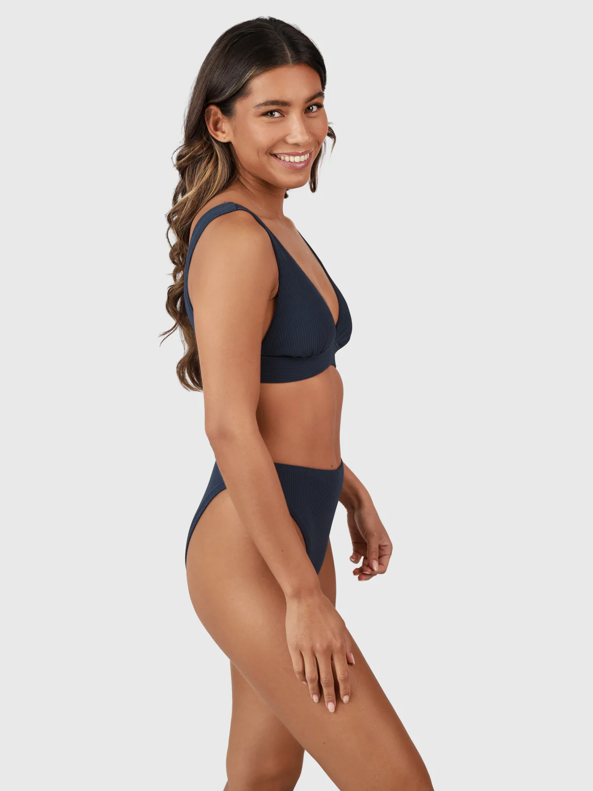 Flores-Rib Women High Waist Bikini Bottom | Indigo Blue - Image 5