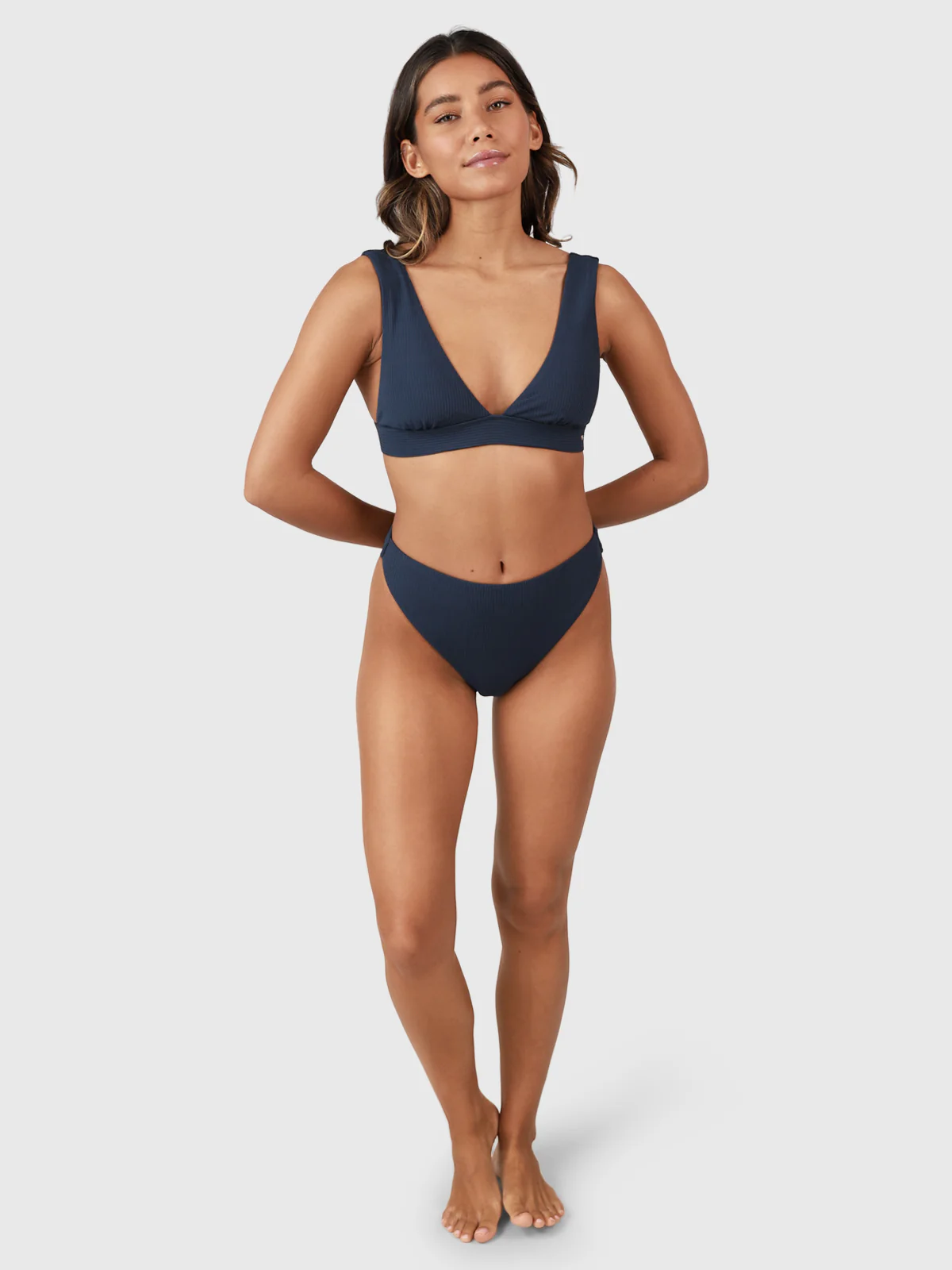 Flores-Rib Women High Waist Bikini Bottom | Indigo Blue - Image 6